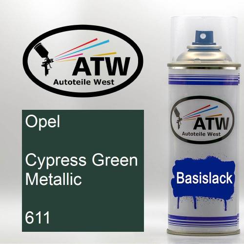 Opel, Cypress Green Metallic, 611: 400ml Sprühdose, von ATW Autoteile West.